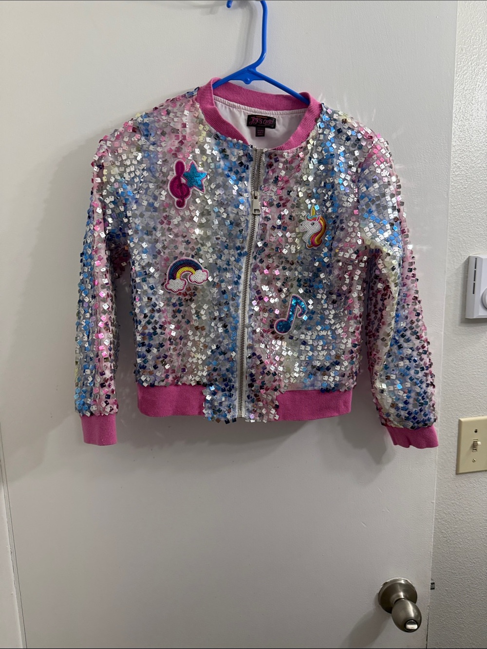 Justice Pink & Silver Sequin Dance Bomber Jacket